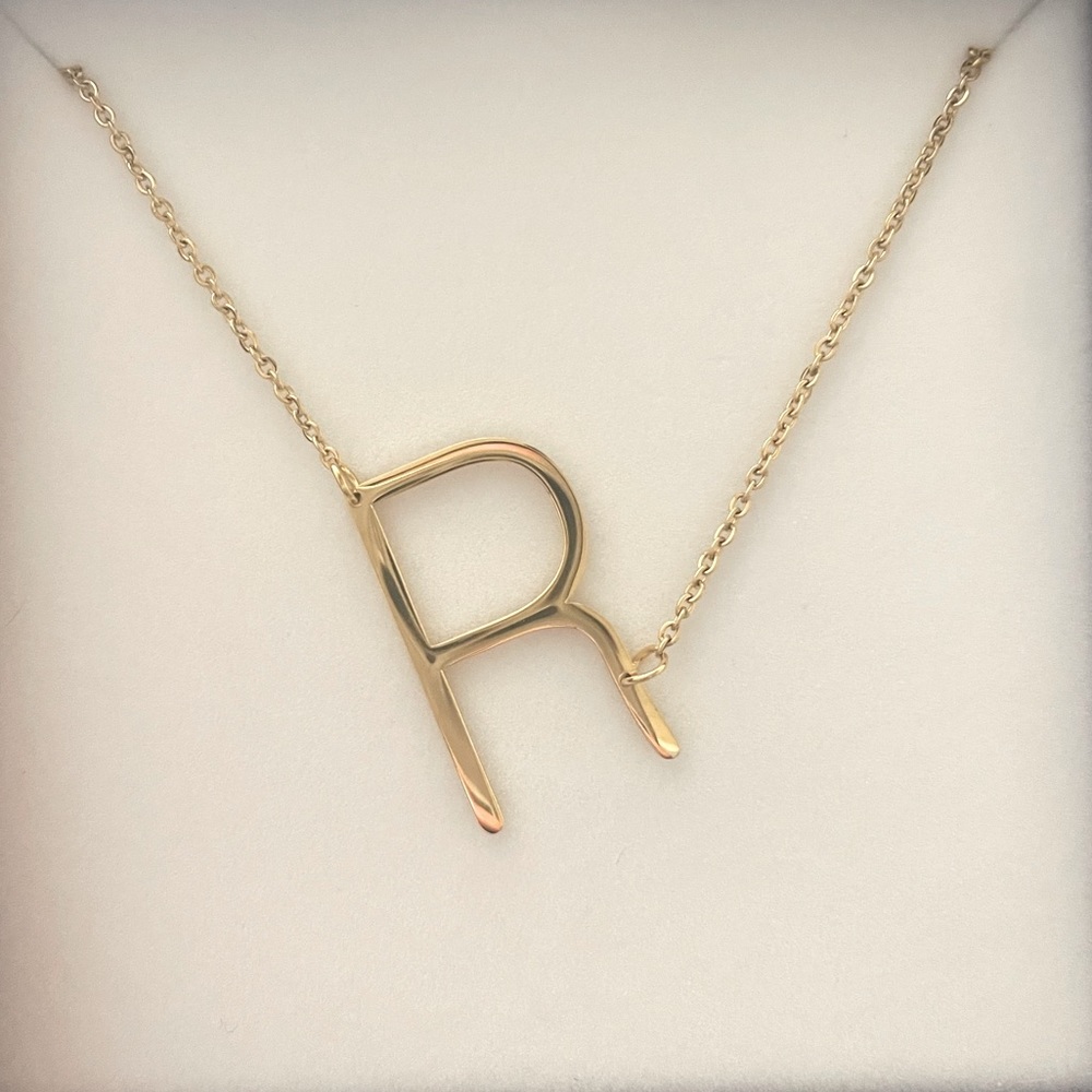Gold R initial necklace